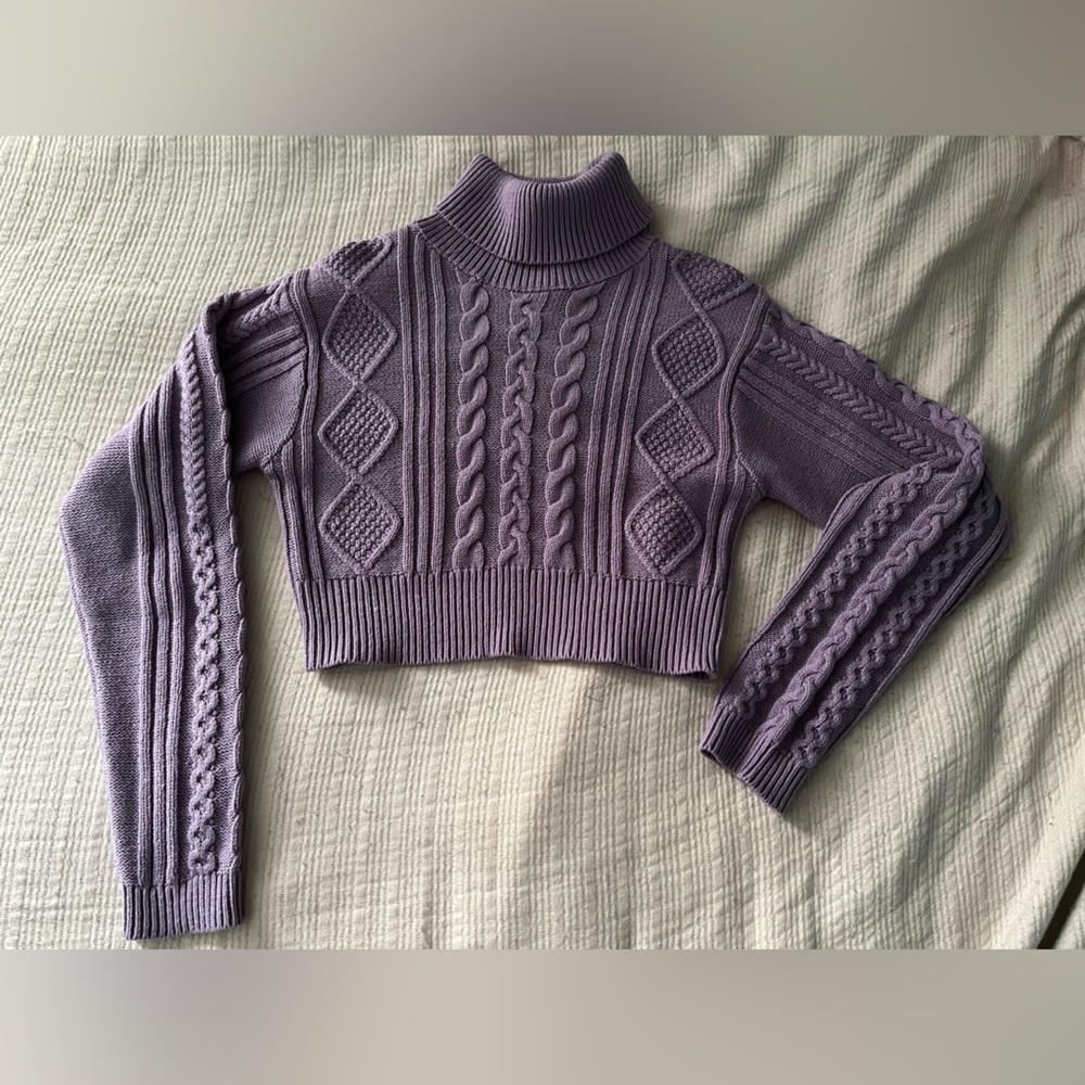 PacSun Kendall & Kylie That Girl Cable Stitch Cropped Sweater in purple, small